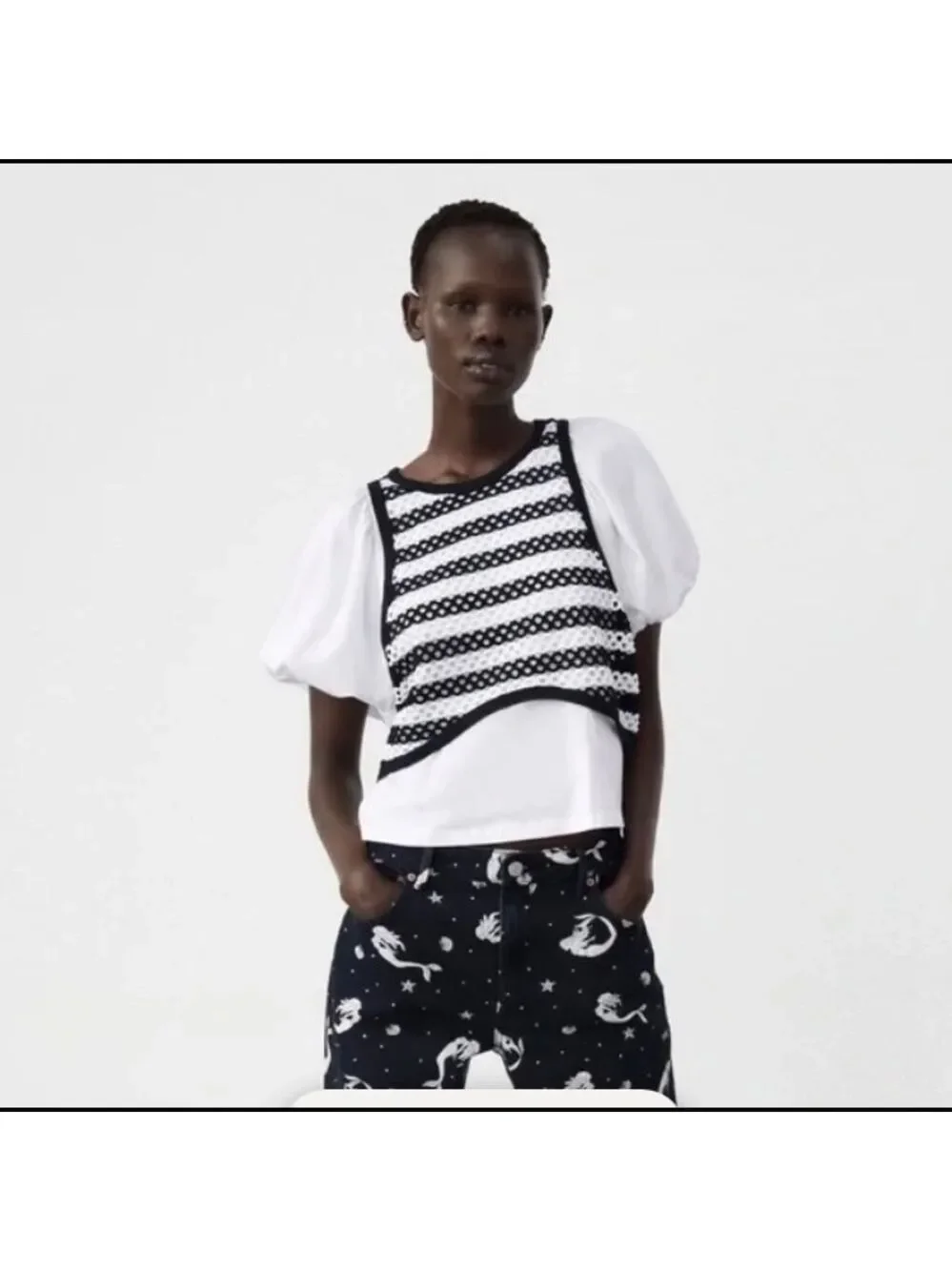 ZARA 2 in 1 Combination Short Balloon Sleeves Top w/ Vest. - Picture 2 of 12